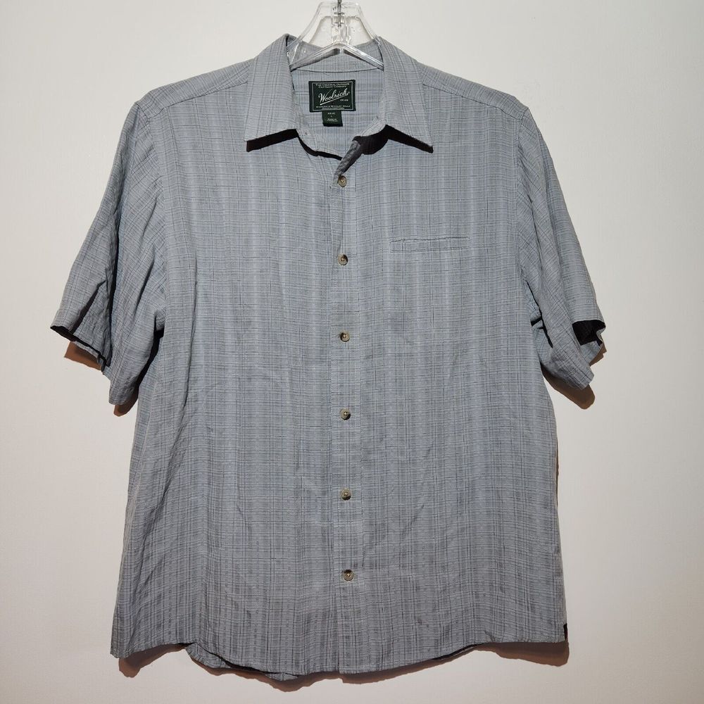 Woolrich Mens Button Down Size L Gray Short Sleeve Modal Breathable Shirt - Picture 2 of 10